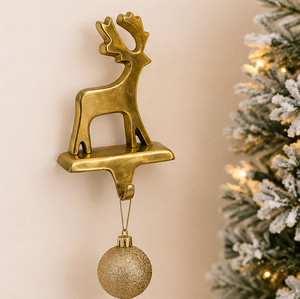 Vintage Solid Brass Reindeer <b>Stocking</b> <b>Holder</b> For Mantle Heavy Duty Weighted Gold Metal Christmas <b>Stocking</b> Hanger For Fireplace - Product Image 2
