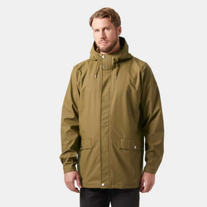 <b>Men's</b> Hooded Waterproof PU Rain <b>Jacket</b> <b>Long</b> Sleeve Casual Solid Color Polyester Coat with Pockets Autumn Wear Breathable - Product Image 4
