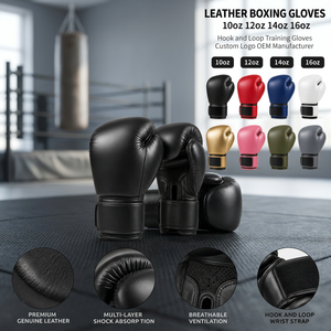 Guantes de Boxeo de Cuero de 8 oz, Par, para Kick Boxing, con Cierre de Gancho y Bucle, para Sparring, Entrenamiento, Artes Marciales, Uso en Gimnasio, Logotipo Personalizado, Fabricante OEM - Product Image 3