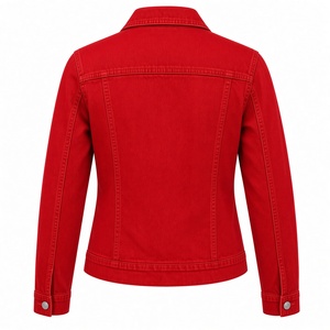 Chaqueta Vaquera Roja para Mujer PDK, con Logotipo Bordado en el Pecho, Cierre de Botones, Manga Larga, Estilo Casual, con Cuello Camisero - Product Image 3