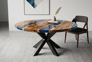 Mesa Redonda Personalizada de Nogal con Resina Epoxi, Resina Turquesa, Mesa de Centro o Comedor Hecha a Mano - Product Image 4