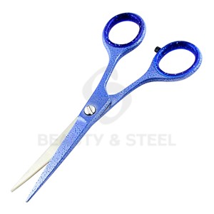 Tijeras Profesionales para Cortar Cabello, Color Azul Texturizado, con Hojas Rectas Afiladas e Insertos Brillantes en el Anillo - Product Image 2