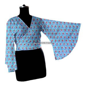 Haut court en coton imprimé à blocs aux couleurs vives, à nouer, pour femme, ouvert sur le devant, idéal pour l'été - Product Image 5