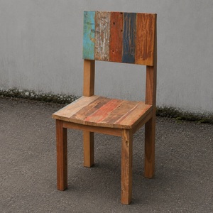 Rustic Reclaimed Teak Wood Dining <b>Chair</b> with Colorful Backrest Seat Eco-Friendly Outdoor & Hotel Use Coastal Design Model CHA46 - Product Image 1