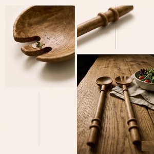 Handcrafted Acacia Wood Salad Server Set Eco-Friendly Wooden <b>Serving</b> <b>Spoon</b> and Fork for Tossing Salads Pasta Kitchen Use - Product Image 3