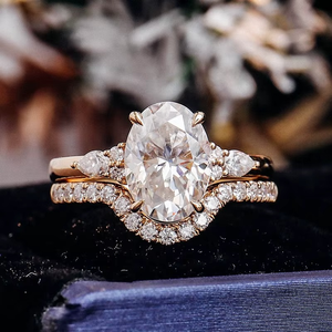 18k Solid Real Gold VVS Moissanite Diamond Wedding Engagement <b>Ring</b> <b>Set</b> Oval Cut <b>Woman</b> Bridal Band <b>Ring</b> - Product Image 3