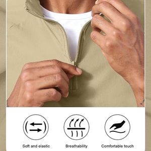 Sweat-shirt à col zippé noir pour homme, manches longues, couleur unie, col zippé, pull de golf à manches longues pour homme - Product Image 6