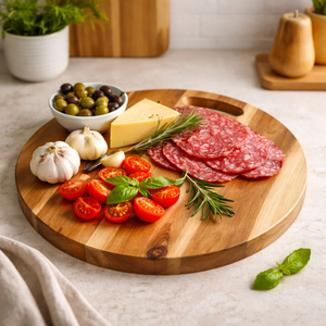 Planche à découper ronde en bois d'acacia avec trou de suspension, planche de cuisine, planche de boucher, taille personnalisée, fabricant OEM ODM - Product Image 1