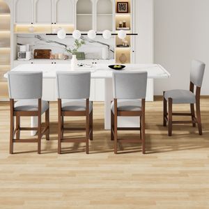 Set di 4 Sgabelli da Bar Moderni Stile Mid-Century, Altezza 40.4'', Rivestiti in Lino con Gambe in Legno Massello - Product Image 4