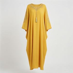 Robe de soirée Kaftan musulmane modeste à manches chauve-souris et broderies à pompons, grande taille, Abaya, vêtements de mode pour l'Aïd - Product Image 1