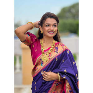 ผ้าไหมพิมพ์ลายวิลเลต์ ชานด์รากอร์ สวอน เยโอลา ไพธานี  ทอประดับด้วยดิ้นทองและลายตัดสี - Product Image 2