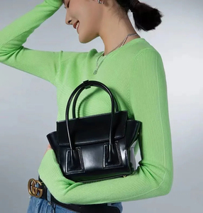 Minimalist Women's Genuine Leather Handbag <b>Square</b> Shape Flap Closure Round Handle Daily Use Durable 1-1.9L Capacity - Product Image 5
