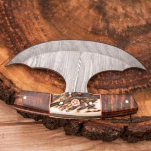 Cuchillo Ulu de Acero de Damasco Forjado a Mano y Hecho a Medida - Mango de Madera y Hueso, Funda de Cuero, Cuchillo de Cocina OEM ODM DIY - Product Image 2