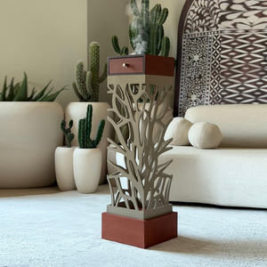 Modern Wooden Incense Burner <b>Set</b> Pillar Featuring Cutout Design Box Top And Ornate <b>Cream</b> Column Stand For Luxury Home Decoration - Product Image 4
