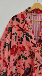 Robe kimono longue à manches longues en coton tissé à imprimé floral fait main, col en V, séchage rapide, pour demoiselle d'honneur, été - Product Image 5