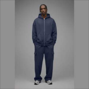 Conjunto de Sudadera con Capucha y Pantalones Deportivos con Cremallera Oversize para Hombre, OEM, Unisex, Color Sólido, Bordado, Fabricación de Trajes Deportivos con Cremallera - Product Image 3