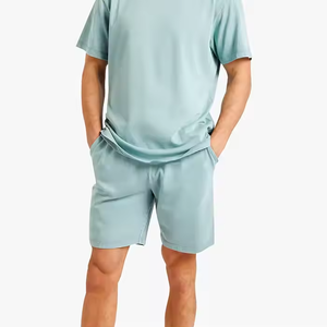 Summer Men's Embroidered <b>Knitted</b> Custom Casual 2-Piece Short Sleeve T-shirt and Shorts <b>Set</b> - Product Image 3