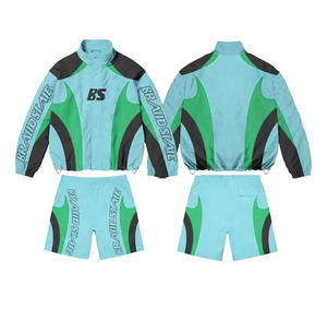 Wholesale Customize Men's Windbreaker <b>Short</b> Set Relaxed Fit Breathable Windbreaker Nylon Tracksuit Set Solid For Summer - Product Image 5