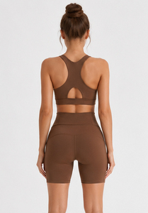 Sleeveless <b>Crop</b> <b>Top</b> Short Leggings Yoga 2 Piece Set Gym Fitness Short Length 2 Pcs Set Yoga Exercise Racerback & Shorts Set - Product Image 2