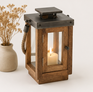 Exclusive Eco-Friendly Wooden Candle Lantern <b>Rope</b> Handle Black Metal Top for Farmhouse Home Decor Christmas Wedding Centerpieces - Product Image 2