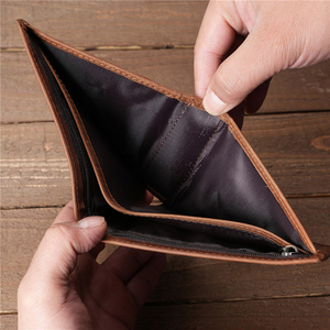 <b>Men's</b> Genuine Leather Slim <b>Wallet</b> With Striped Lining Fold Closure Card Holder Short Length Minimalist Design - Product Image 4