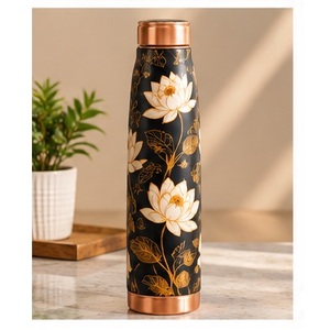 Designer Forest Green <b>White</b> Jasmine Floral Art Copper <b>Water</b> <b>Bottle</b> Copper Trim Portable Travel Drinkware - Product Image 5