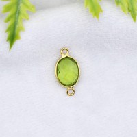 Connecteur de bijoux ovale en quartz péridot 8x10mm, plaqué or, double boucle, breloque en pierre précieuse