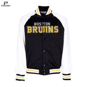 Veste de baseball vintage noire et blanche OEM de haute qualité en satin avec broderie personnalisée du logo de l'équipe - Product Image 3