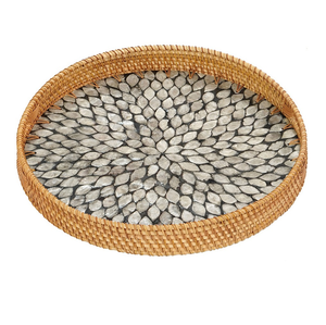 Bandeja de Almacenamiento de Ratán y Nácar, Cesta de 2 Piezas, Organizador de Desayuno, Bandeja de Servicio de Ratán y Nácar - Product Image 4