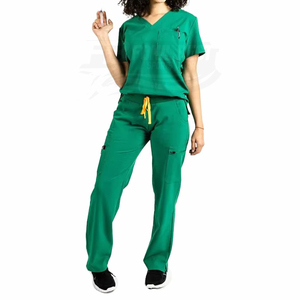 Women Scrub <b>Tops</b> Short Sleeve With Pocket <b>Maroon</b> Cotton Polyester Hospital Uniforms OEM Service - Product Image 6