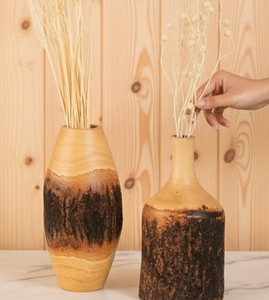 Jarrón de Madera Rústico Hecho a Mano, Recipiente Decorativo para Flores de Mesa, Acabado Natural, Centro de Mesa para Hogar y Bodas, Decoración con Acabado Natural - Product Image 1