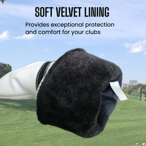 Housse de tête de club de golf en cuir véritable imperméable de haute qualité, personnalisée, avec des rayures rouges et noires, fermeture élastique auto-fixante - Product Image 2
