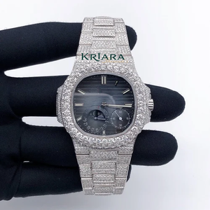 Montre analogique haut de gamme en acier inoxydable argenté avec verre, diamants Moissanite, mouvement automatique, luxe, pour tenue formelle ou décontractée, en promotion - Product Image 1