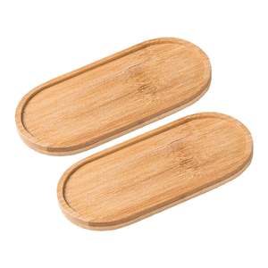 Ensemble de plateaux décoratifs ovales en bois, finition bambou naturel, bases de présentation minimalistes pour une mise en scène élégante de la table et la décoration de la maison - Product Image 1