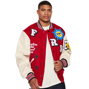 Wholesale <b>Men</b> Leather Sleeve Embroider Patches Varsity <b>Jacket</b> <b>Men</b> Breathable Crew Neck 100% Wool <b>Baseball</b> Varsity <b>Jacket</b> - Product Image 3