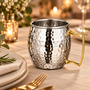 Taza Moscow Mule de Acero Inoxidable, Martillada, Redonda, con Asa Dorada, 16 oz, para Cócteles, Fiestas y Bares - Product Image 4