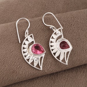 Women's Ethnic 925 Sterling Silver Bohemia Drop <b>Earrings</b> Freshwater <b>Pearl</b> <b>Pink</b> Tourmaline Bezel Setting Flower Pattern Everyday - Product Image 6