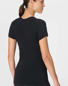 Best Quality Women's Seamless Black Crew <b>Neck</b> Short Sleeve Yoga <b>Top</b> Breathable Solid Color Regular Fit Polyester Shirt - Product Image 3