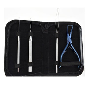 Professional Hair Extension Tools Kit Black Stainless Steel <b>Pliers</b> <b>Set</b> with Loop Needle Section Clips Rat Tail Comb Complete - Product Image 4