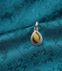 925 Sterling Silver Children's Pear Brown Tiger's Eye Gemstone Pendant Handmade Rope Frame Bezel Charm Rose & Gold Plated Gift - Product Image 5