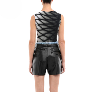 LUXE ATTIRE INDUSTRY Women <b>PU</b> Leather Skorts High Waist Elastic Waist Wide Leg Casual Knitted Loose Fit Solid Custom Logo Waist - Product Image 5