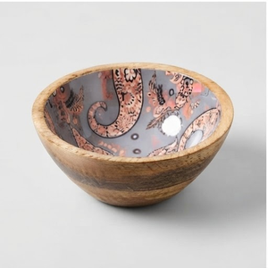 Bol en bois de manguier émaillé fait main avec motif pieuvre, style bohème, écologique, compatible lave-vaisselle, pour servir les aliments et offrir en cadeau - Product Image 1
