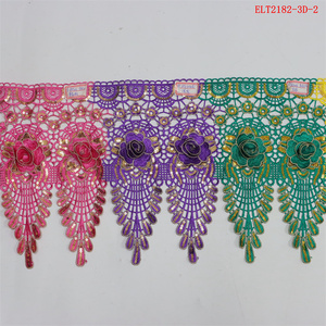 Tùy chỉnh 3D đầy màu sắc thêu <span class=keywords><strong>TRIM</strong></span> căng đàn hồi Polyester hoa ren <span class=keywords><strong>sequin</strong></span> <span class=keywords><strong>TRIM</strong></span> cho ăn mặc và nhà dệt bán buôn - Product Image 3