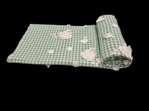 Tela de Algodón a Cuadros Verde Salvia y Blanco de Primera Calidad con Bordado Floral Blanco en 3D - Material para Apliques de Diseño - Product Image 2