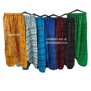 Cotton Om Printed Pajamas Cotton <b>Harem</b> <b>Pants</b> Cotton Printed Om Pajamas Baggy Pajamas From India Bohemian Printed Pajamas - Product Image 1