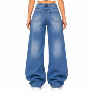 Jeans pour femmes de haute qualité, coupe large, taille haute, en denim, style baggy, coupe ample, personnalisés, jeans en denim à jambe droite pour femmes - Product Image 2