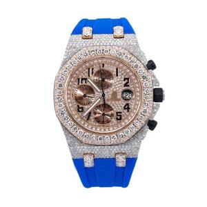 Reloj de Pulsera de Goma Azul con Diamantes de Moissanita, Diseño de Joyería de Moda para Hombre y Mujer, Plata de Ley 925 y Oro de 18k - Product Image 4