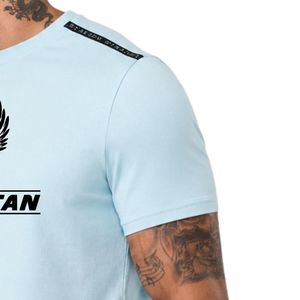 <b>Mens</b> Taped Jersey Tee Light <b>Blue</b> 100% Cotton Crew Neck T-Shirt Short Sleeve Casual Breathable Eco-Friendly Anti-Wrinkle Summer - Product Image 4