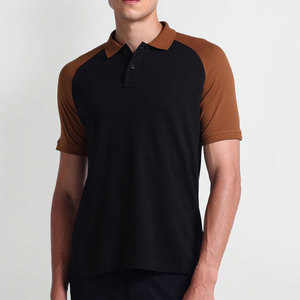 Polo de Hombre con Bloques de Color, Manga Corta, Tejido de Algodón, Estilo Casual, Negro con Mangas Marrones - Product Image 1
