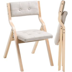 Set di 2 sedie pieghevoli in legno Beige con cuscino imbottito e telaio per soggiorno - Product Image 1